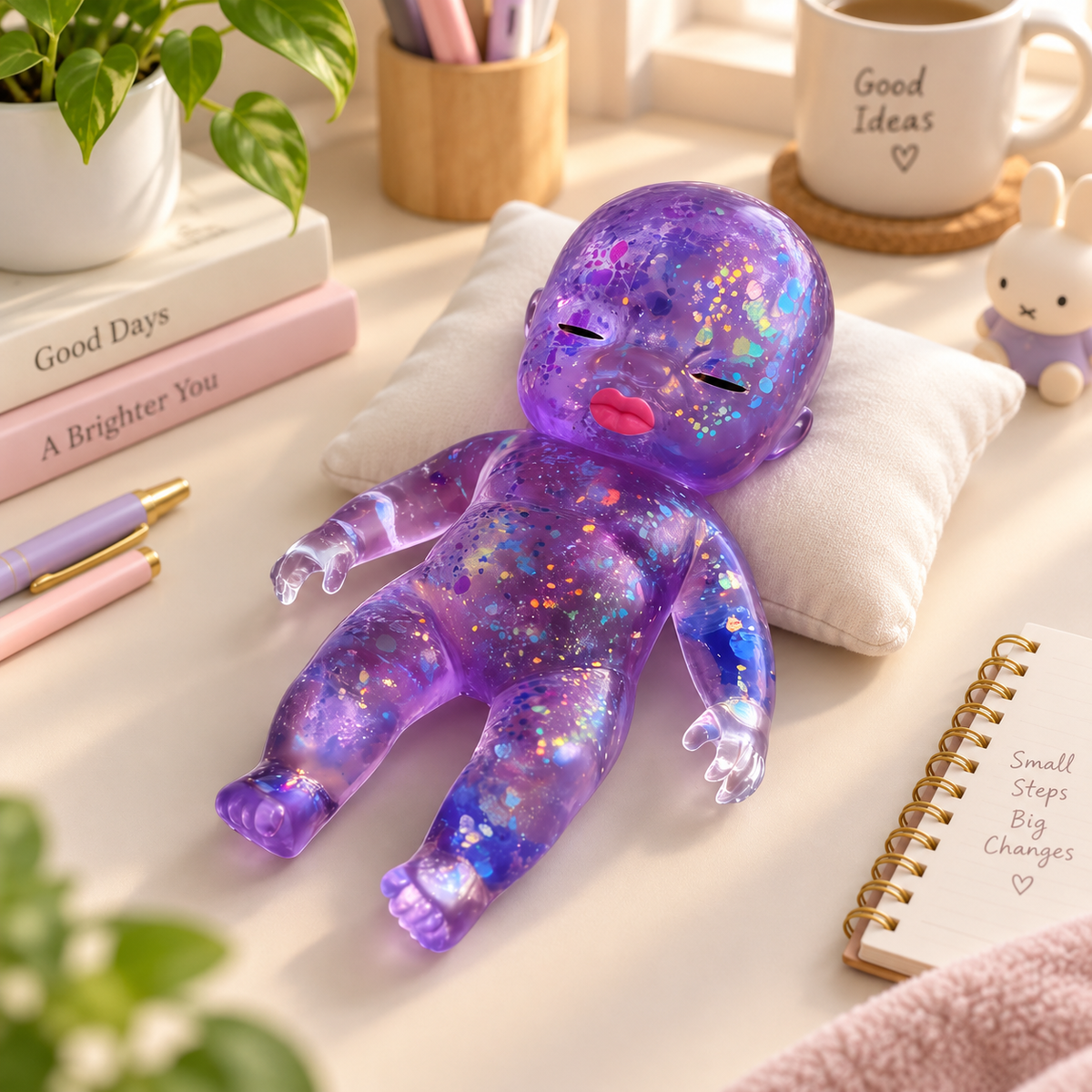 Glitter Baby Squishy Stress Toy – Soft Squeeze Sensory Fidget Doll