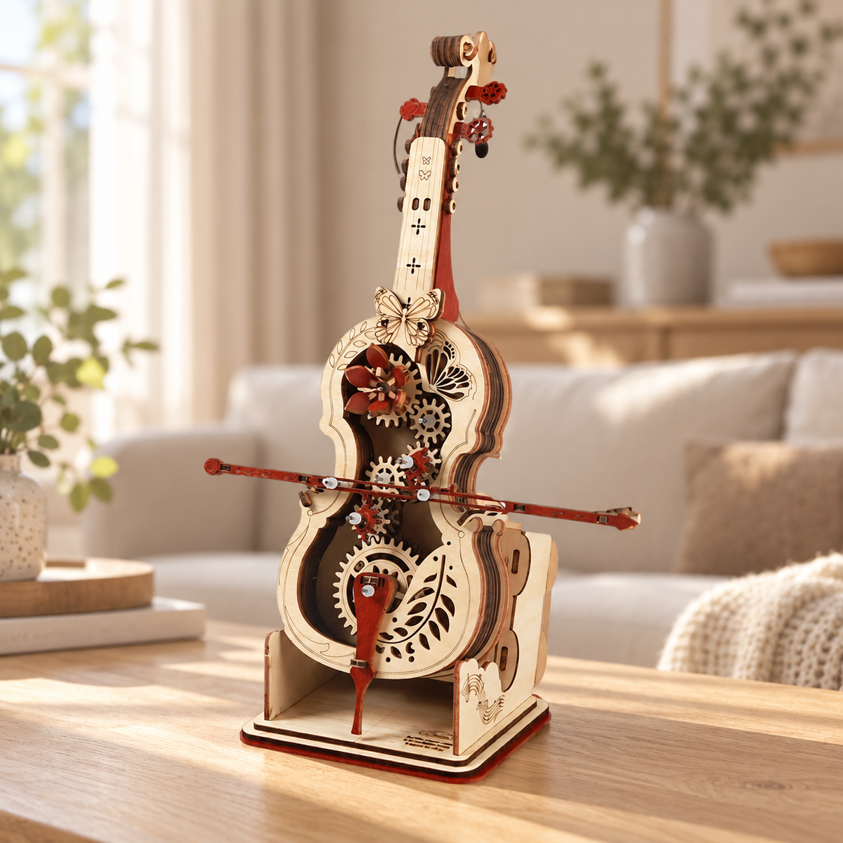 DIY Wooden Mechanical Cello Music Box – Moving Bow & Gear Model Kit
