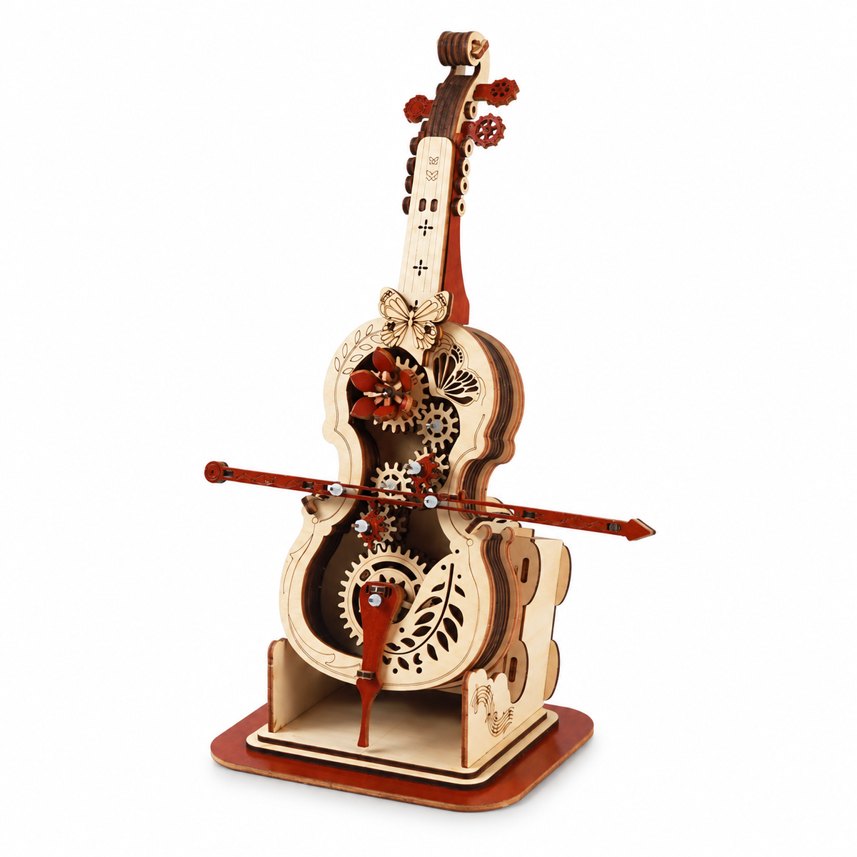 DIY Wooden Mechanical Cello Music Box – Moving Bow & Gear Model Kit