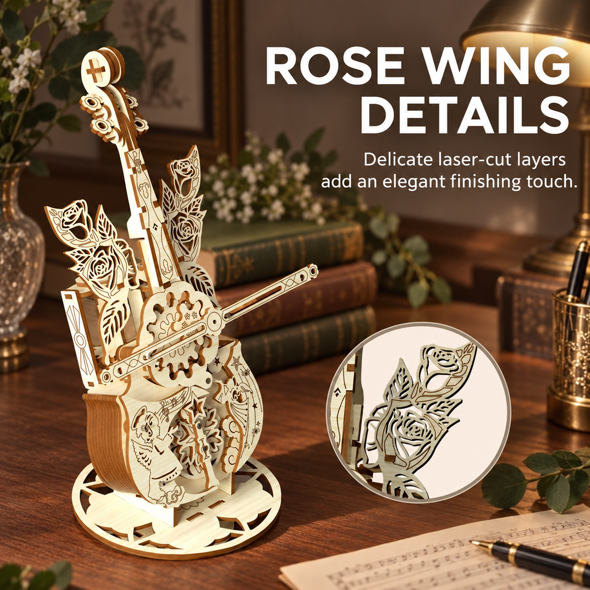 DIY Wooden Cello Music Box Model Kit – Mechanical Building Toy & Romantic Birthday Gift