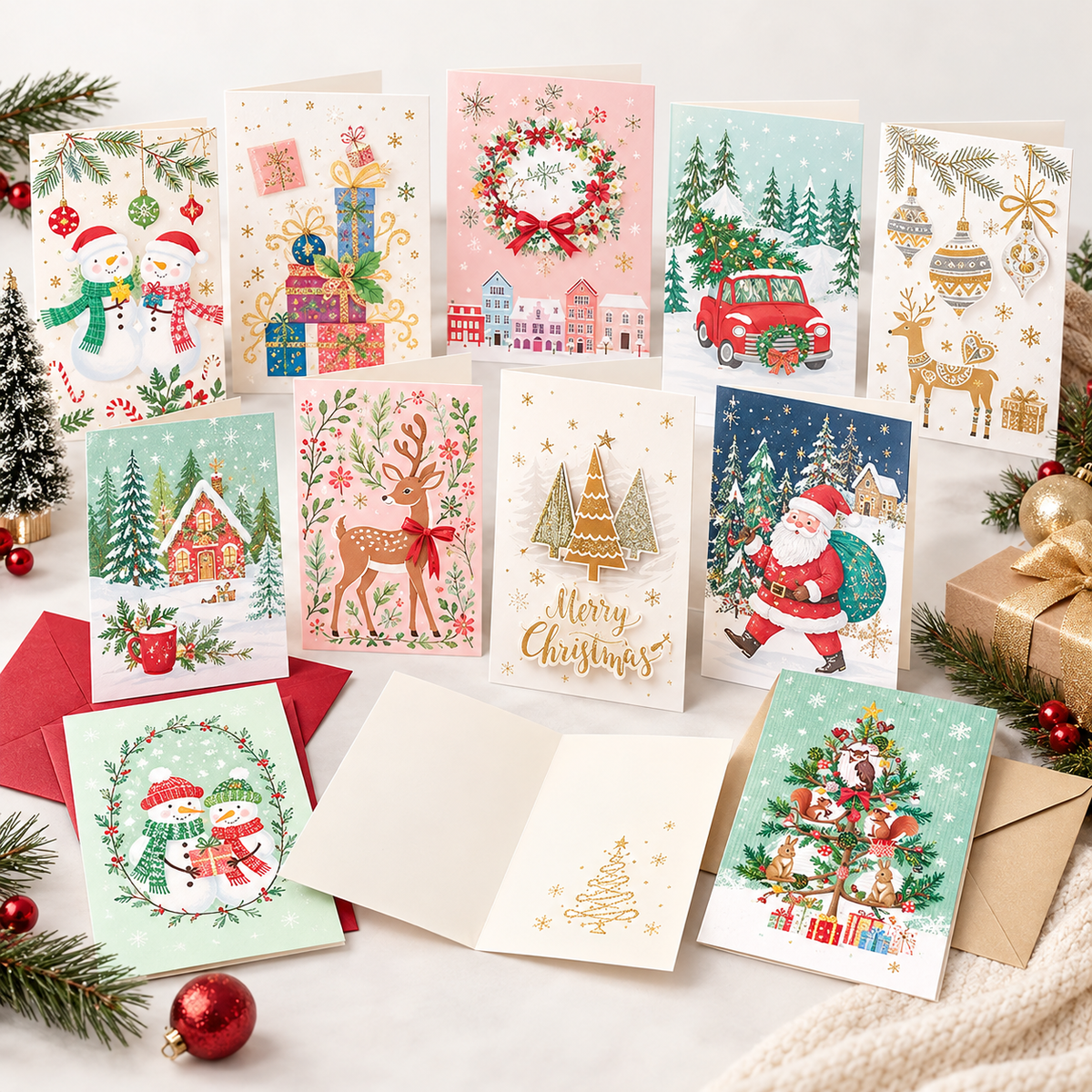 Christmas Greeting Cards Set – Designs with Envelopes | Holiday Cards for Family & Friends
