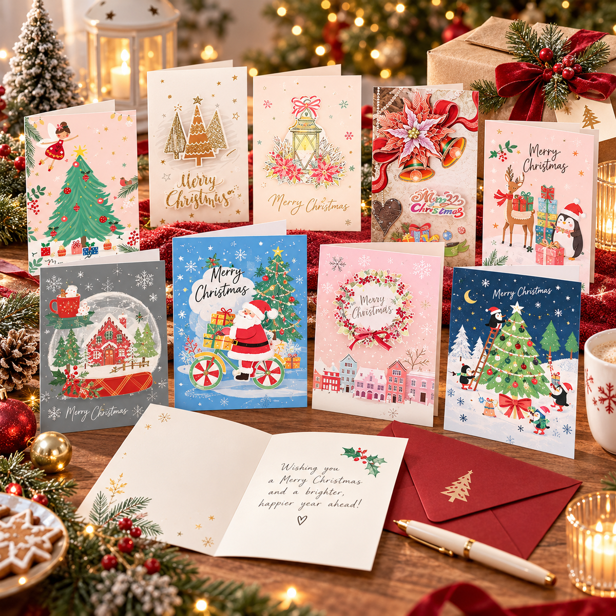 Christmas Greeting Cards Set – Designs with Envelopes | Holiday Cards for Family & Friends