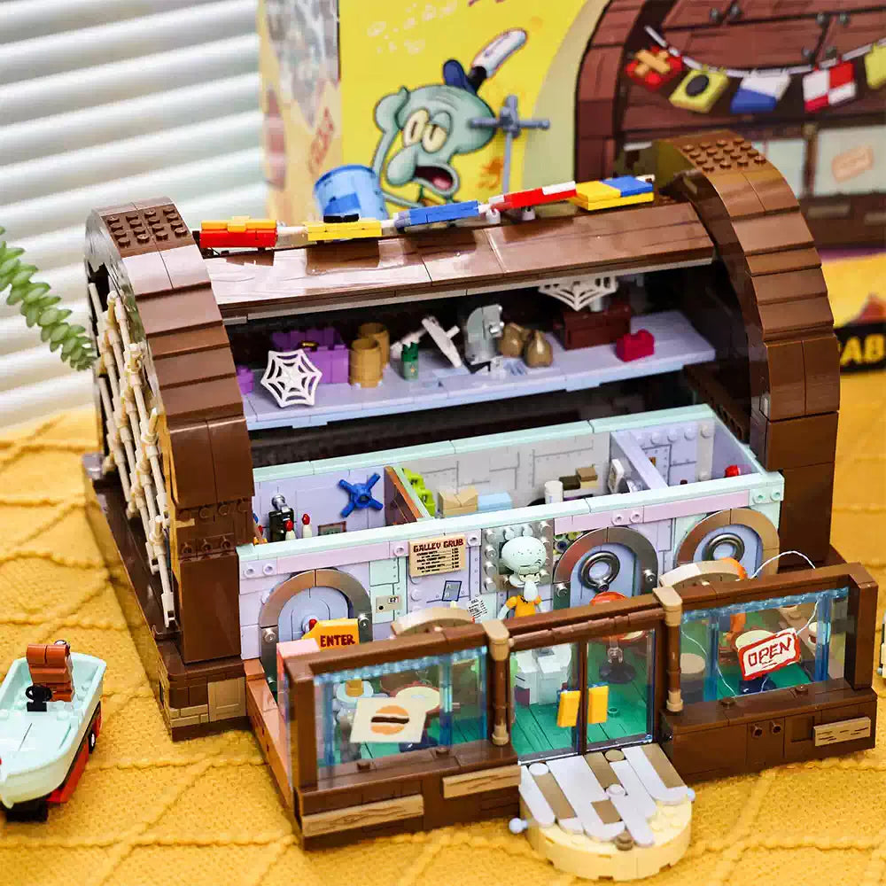 SpongeBob Krusty Krab Building Set with Lights, Pull-Out Structure and 6 Character Figures