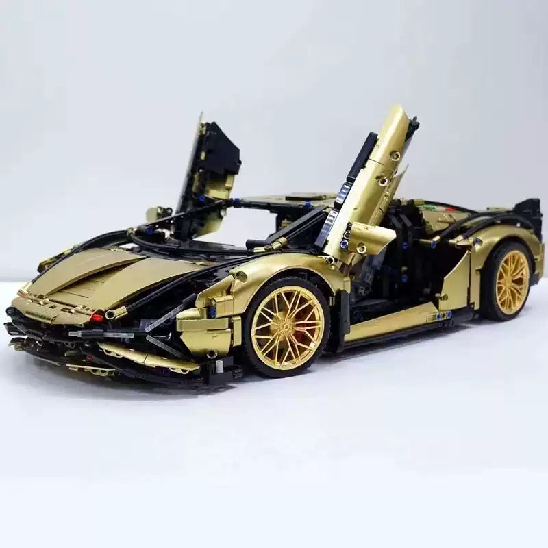 Golden Lamborghini-Inspired Big Bull Supercar Building Blocks Toy Model