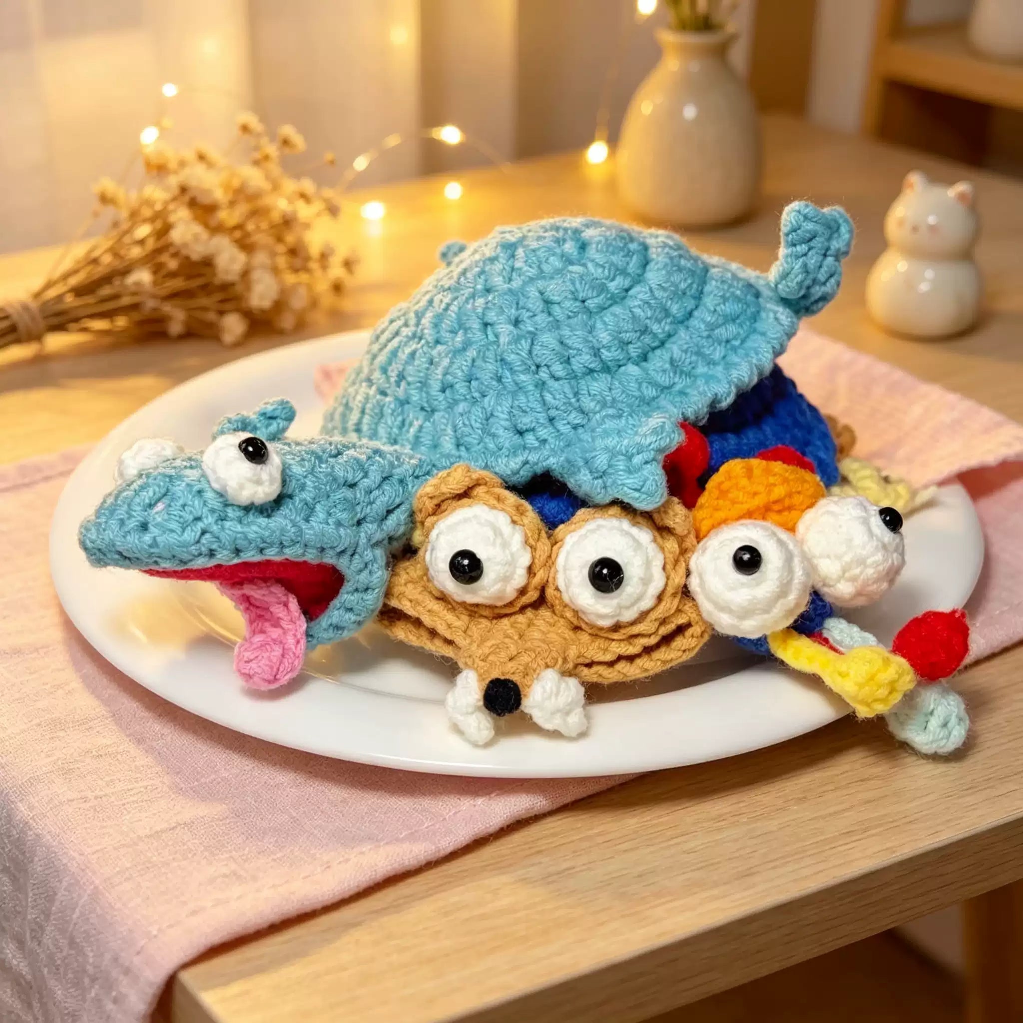 Handmade Crochet Animal Cup Mat Gift Set – Cute Shark & Mouse Coasters