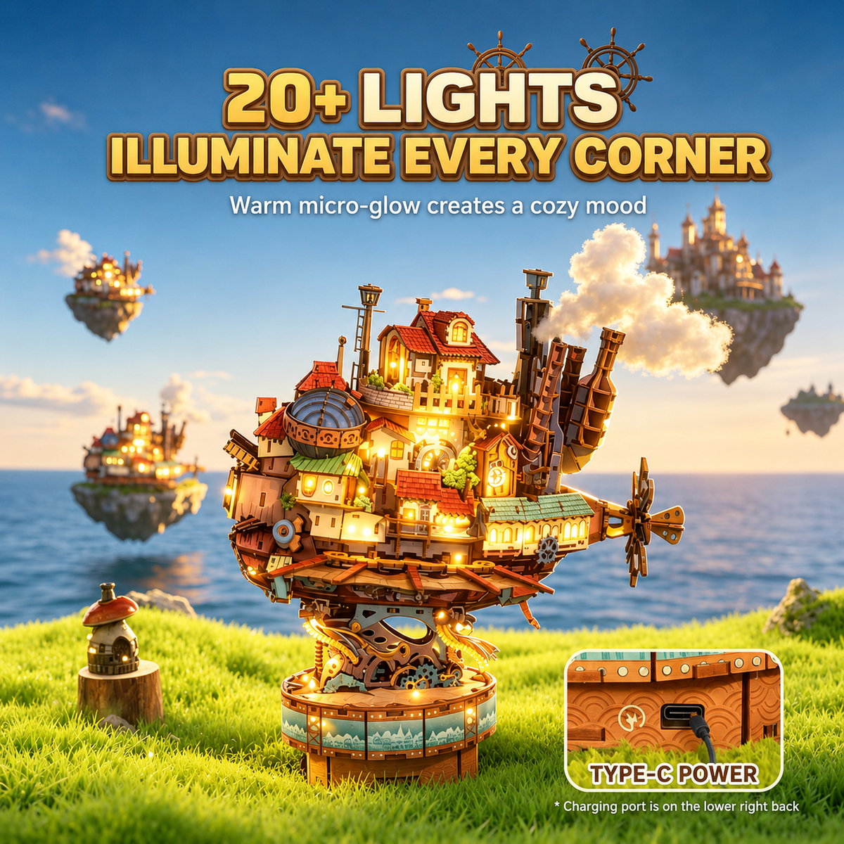 Kit de Puzzle en Bois 3D Château Ambulant avec Lumières, Musique et Mouvement Mécanique