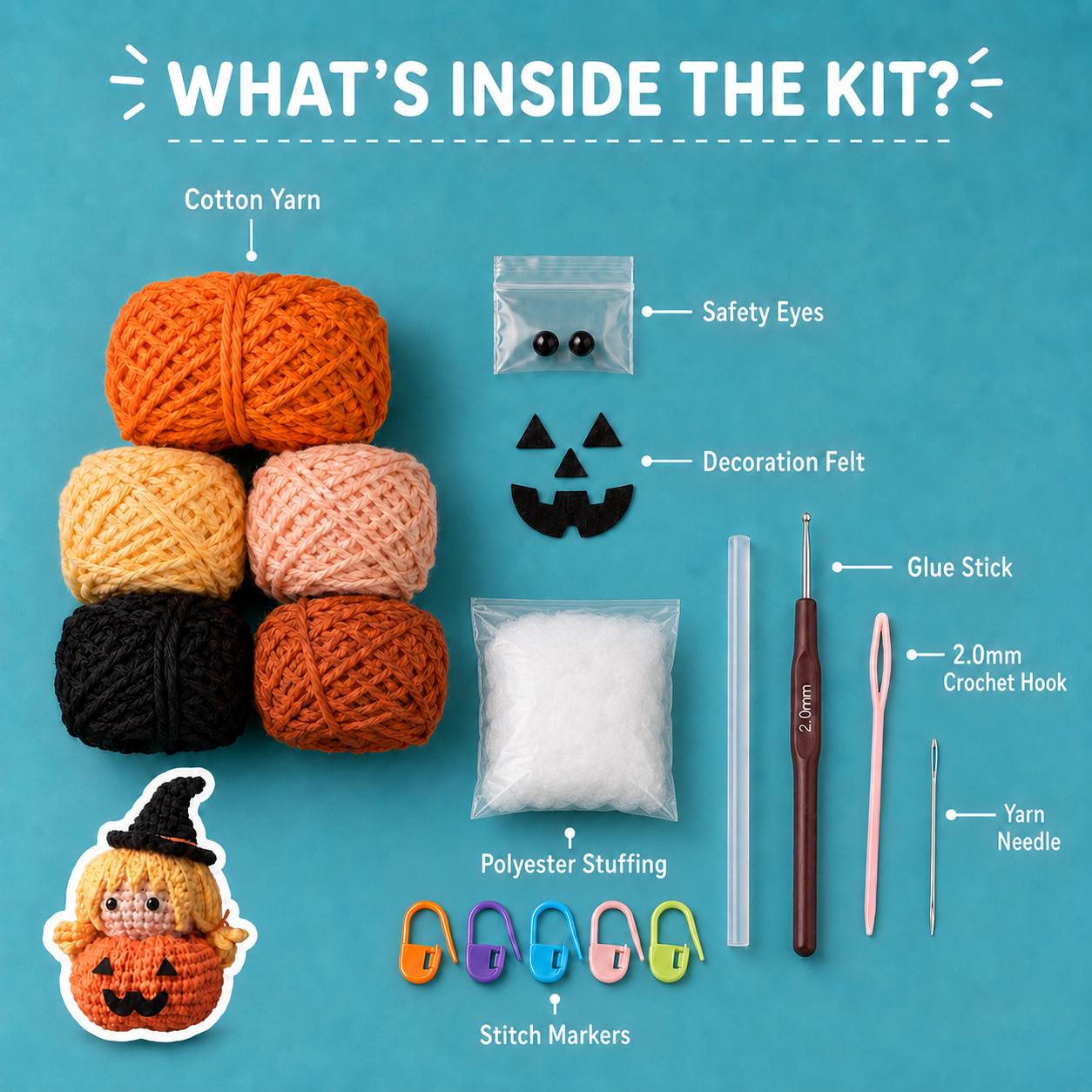 Pumpkin Witch DIY Crochet Kit
