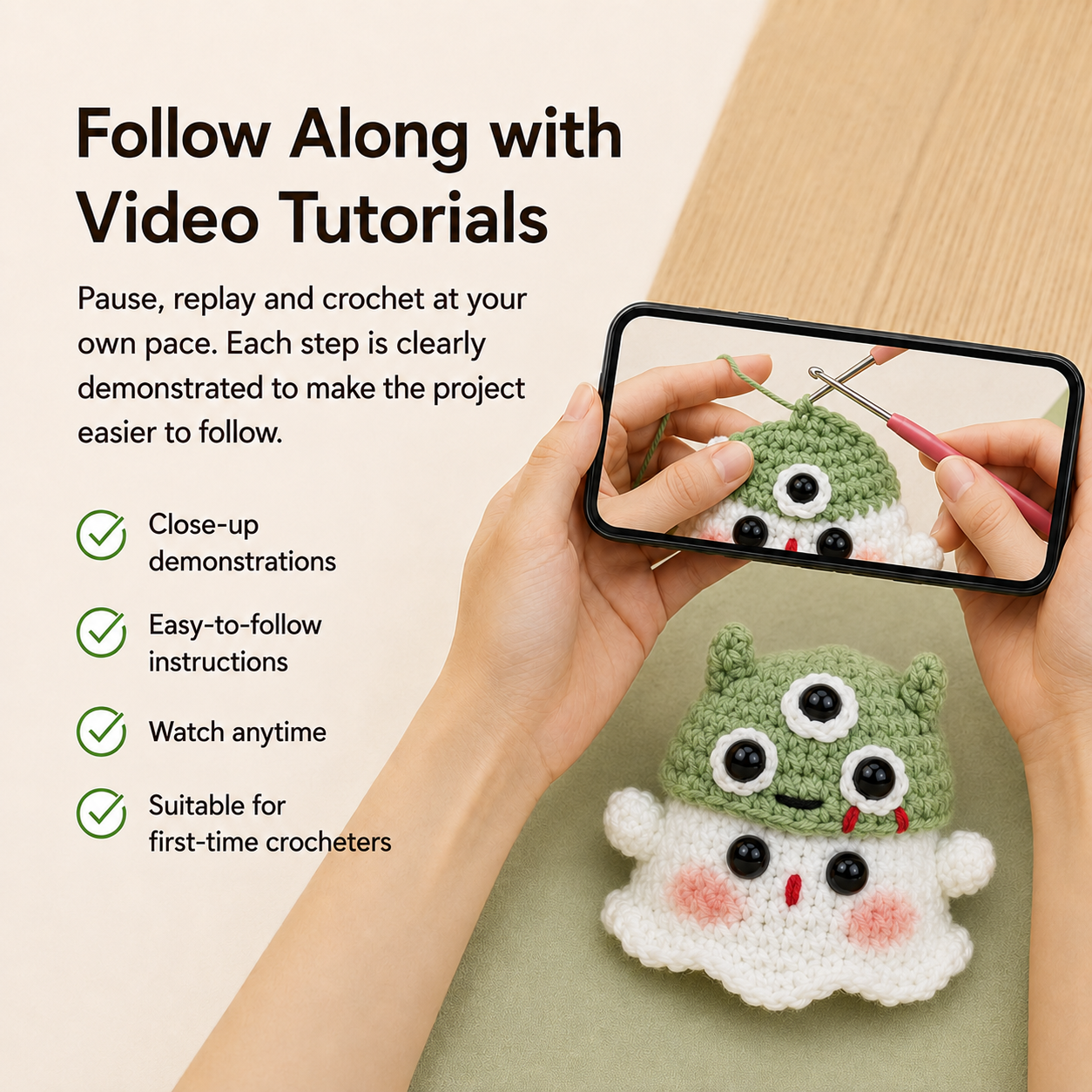 Halloween Ghost DIY Crochet Kit with Video Tutorials