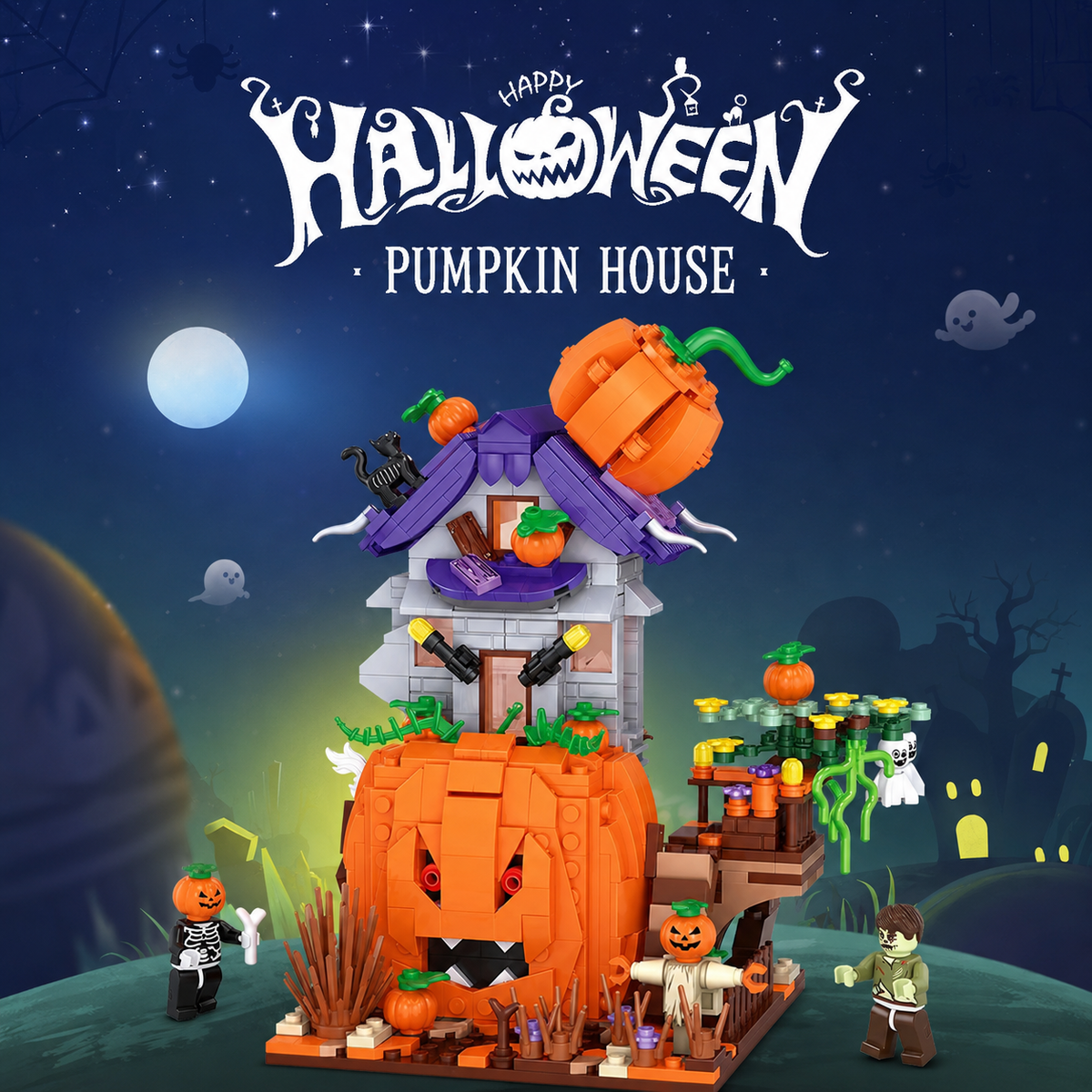 Halloween Pumpkin House Building Blocks Set