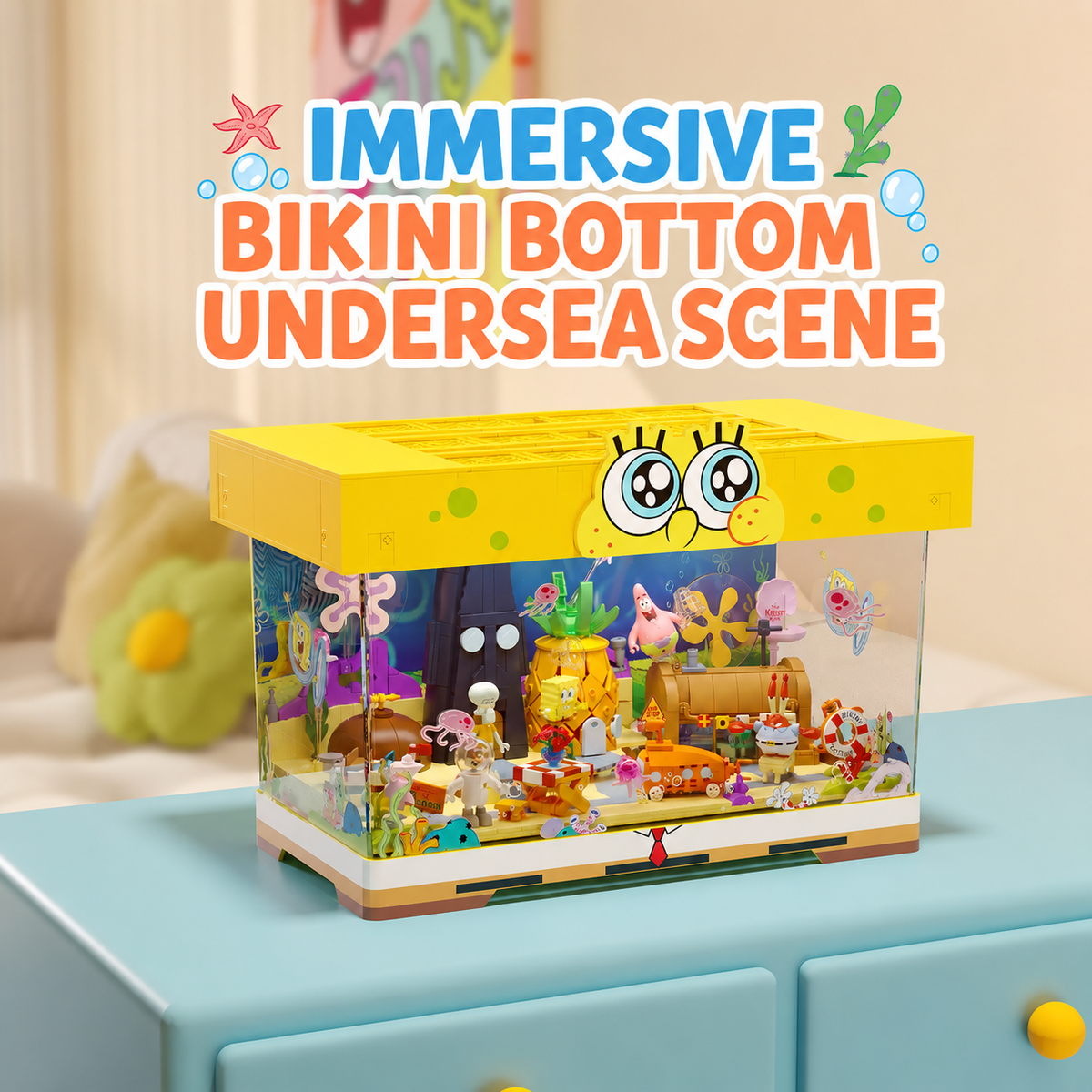 SpongeBob Bikini Bottom Display Case Building Set with Lights and Character Figures