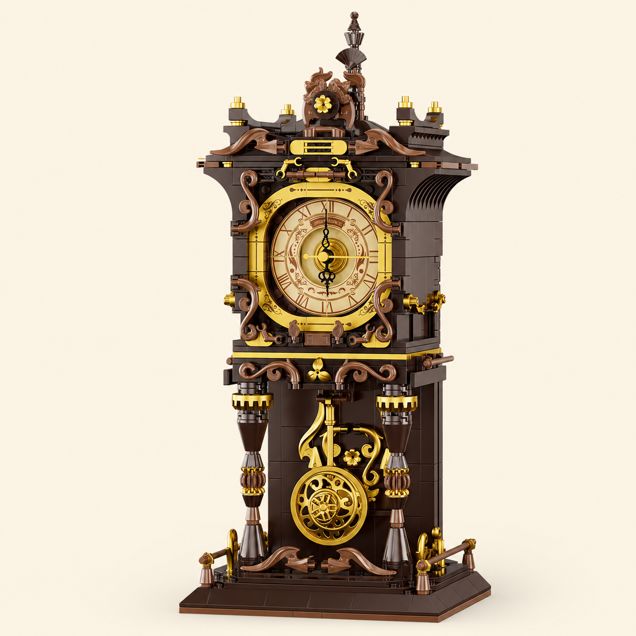 Vintage Mechanical Pendulum Clock Building Block Set – Functional Battery-Powered Clock Model
