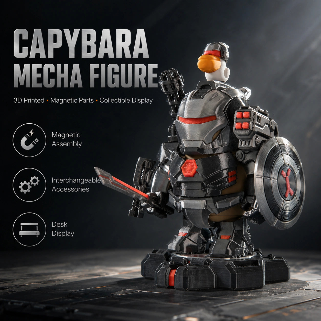 3D Printed Capybara Mecha Figure – Magnetic Assembly Collectible Toy