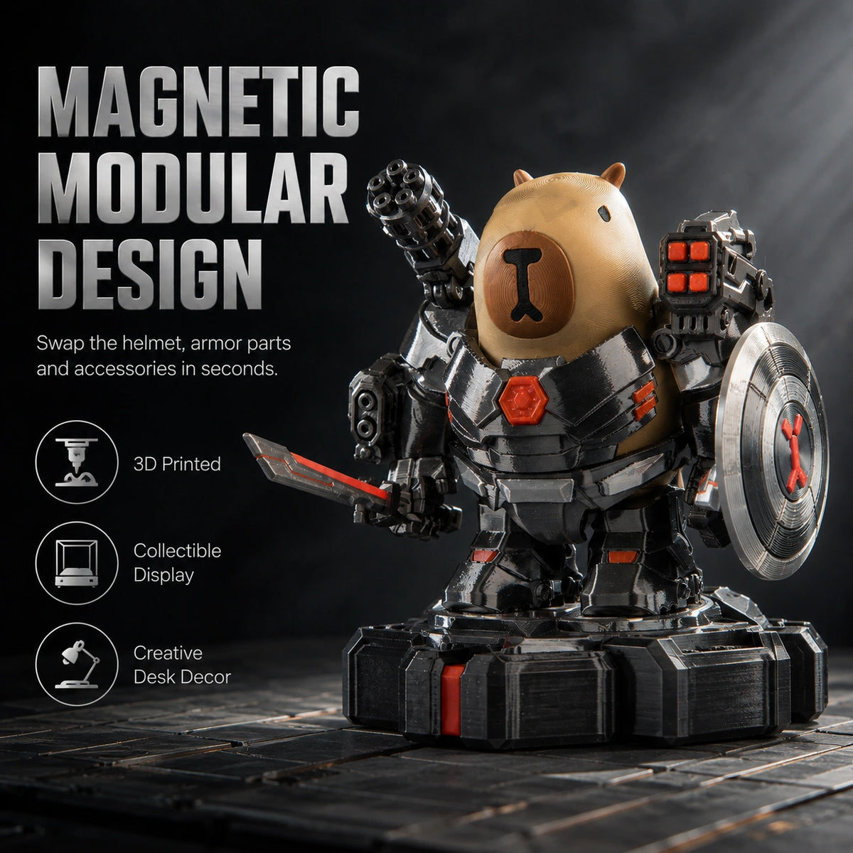 Figurine de Capybara Mecha imprimée en 3D – Jouet de collection à assemblage magnétique