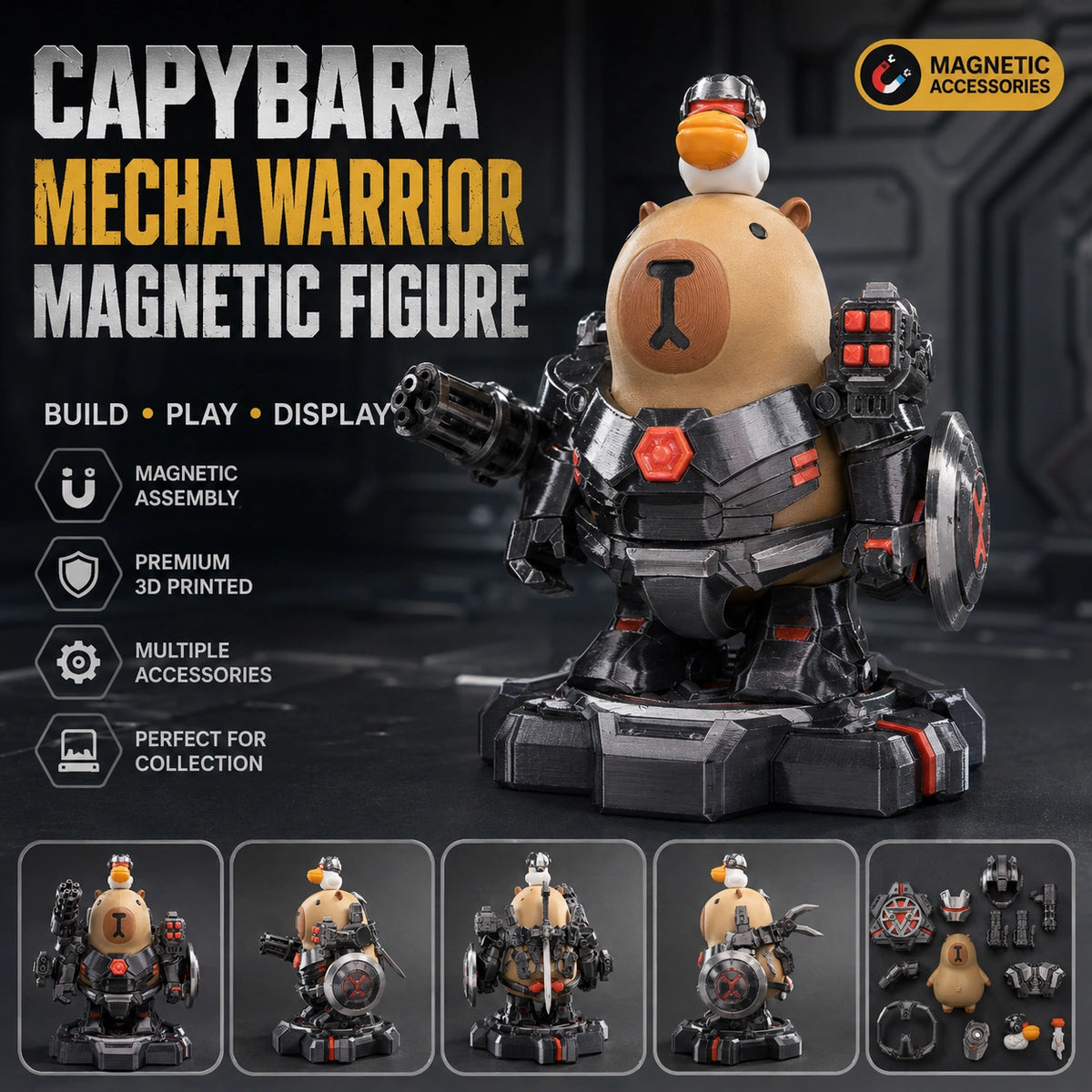 Figurine de Capybara Mecha imprimée en 3D – Jouet de collection à assemblage magnétique