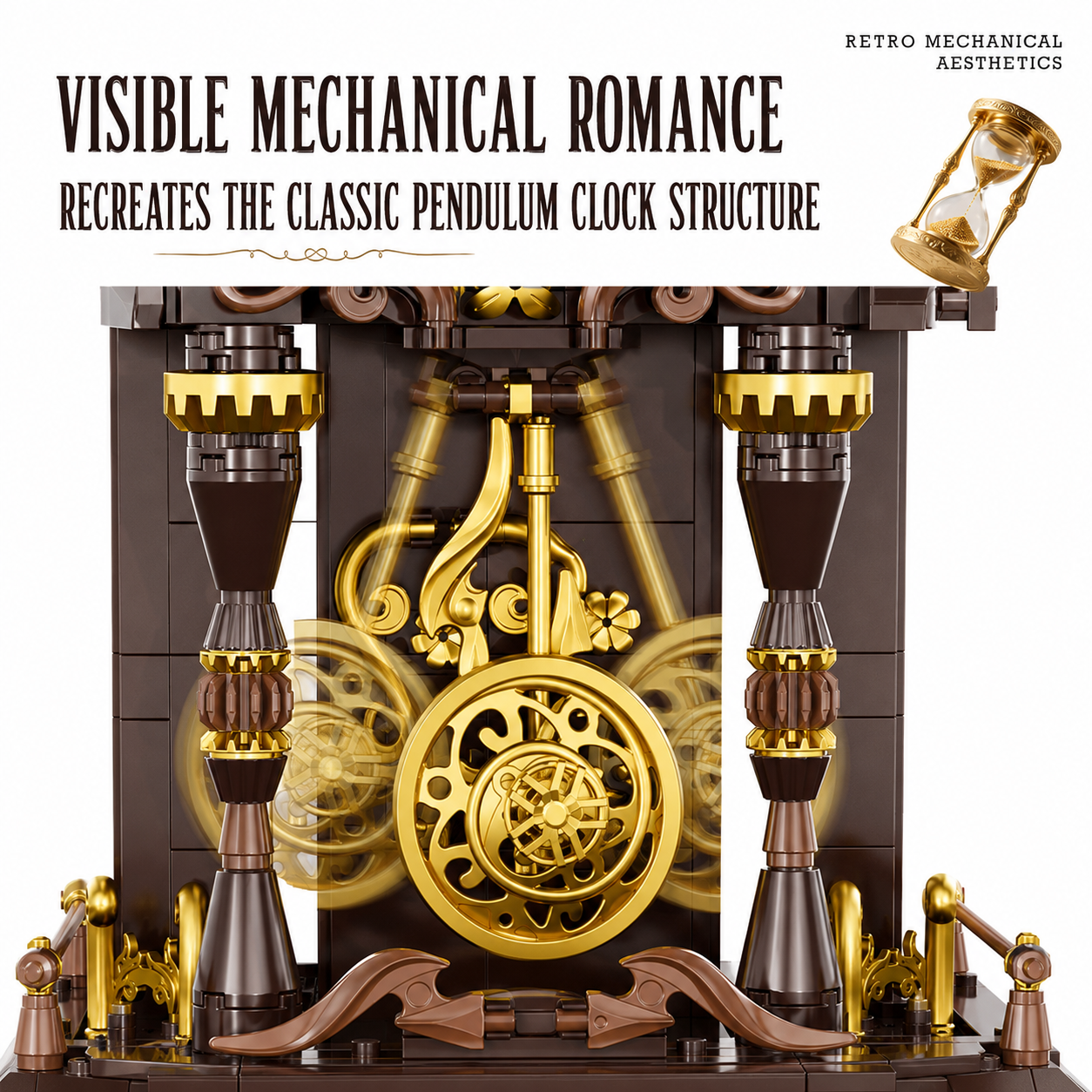 Vintage Mechanical Pendulum Clock Building Block Set – Functional Battery-Powered Clock Model