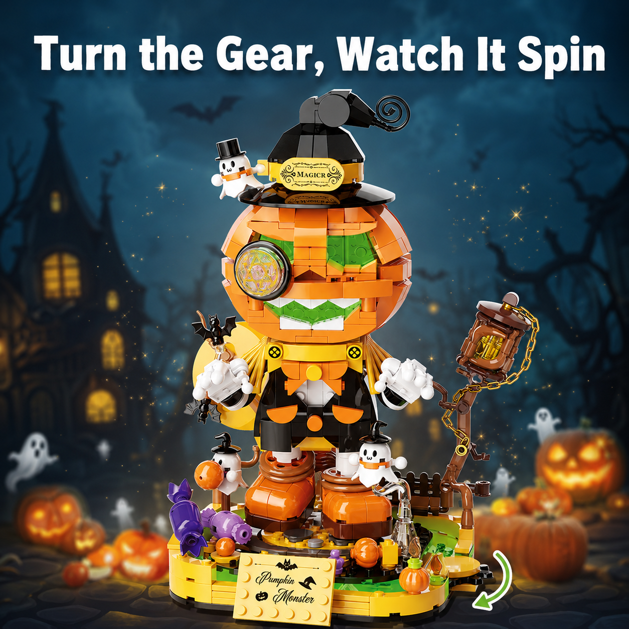 Light-Up Halloween Pumpkin Monster Building Block Set