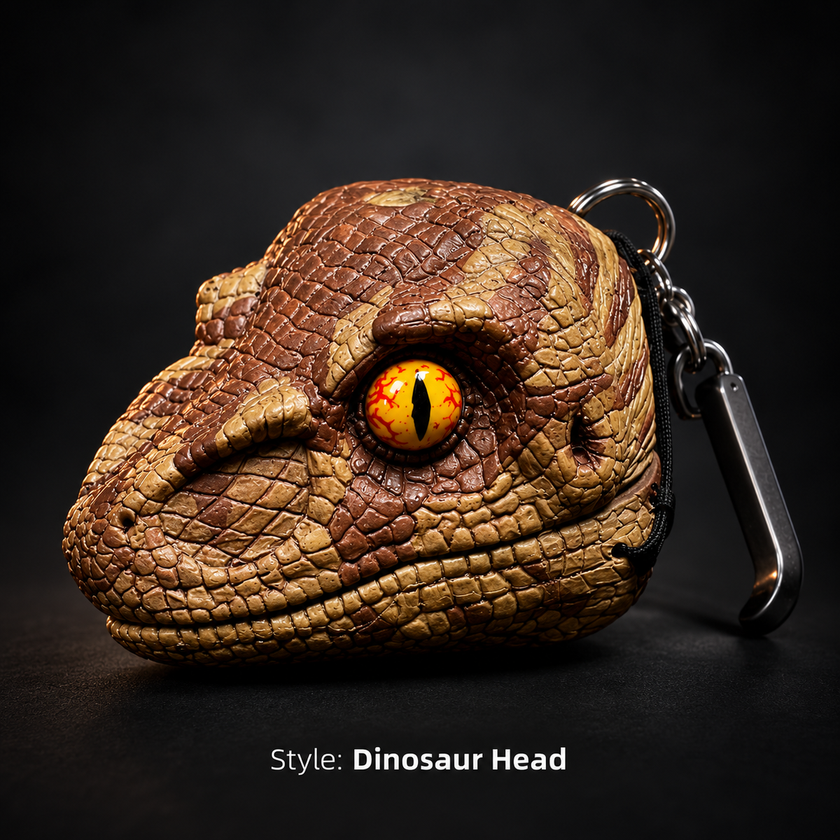 3D Dinosaur Head AirPods Case – Halloween Raptor Earbud Case with Keychain