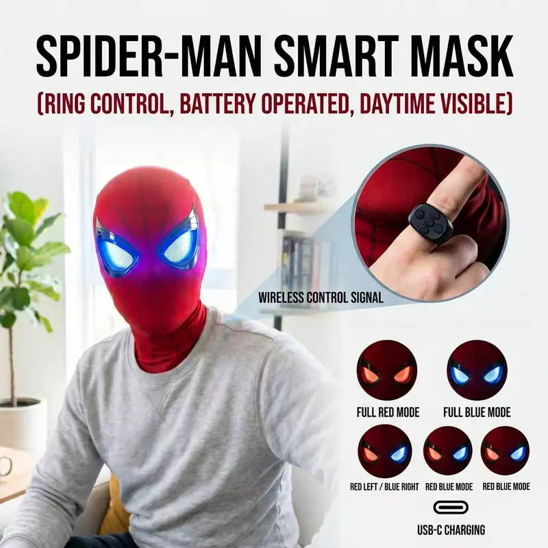 Animated Light-Up Superhero Mask with Ring Remote-Controlled Moving Eyes