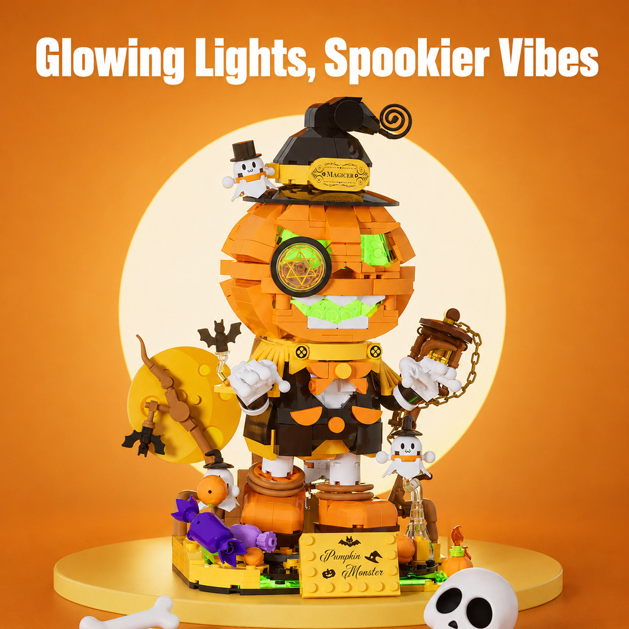 Light-Up Halloween Pumpkin Monster Building Block Set