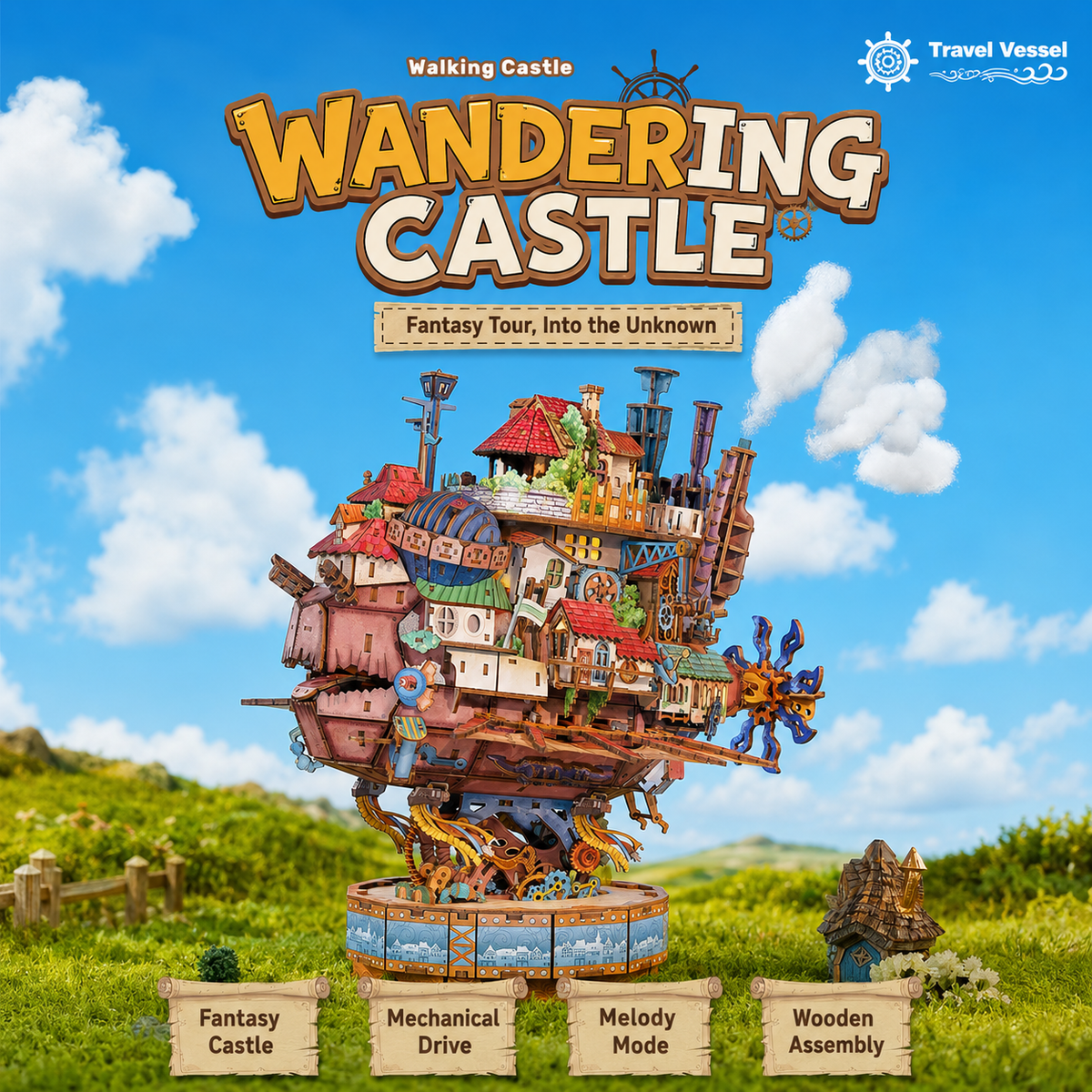 Moving Castle 3D Wooden Puzzle Kit with Lights, Music and Mechanical Motion