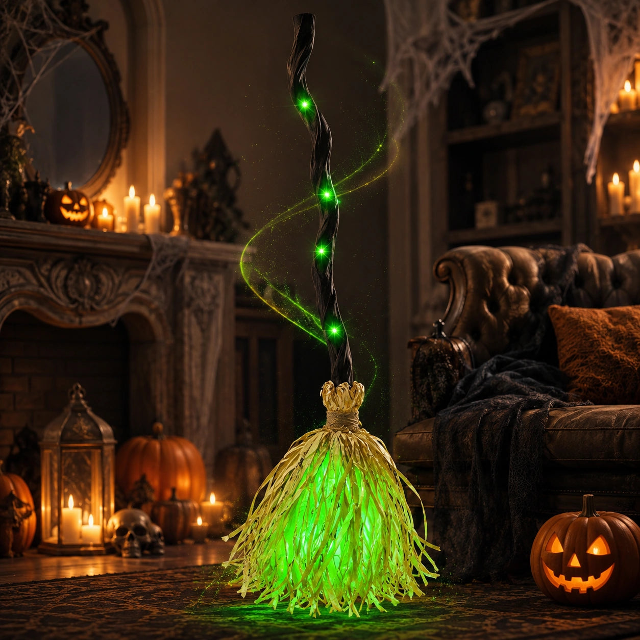 Animated Halloween Dancing Witch Broom with Lights & Spooky Sounds