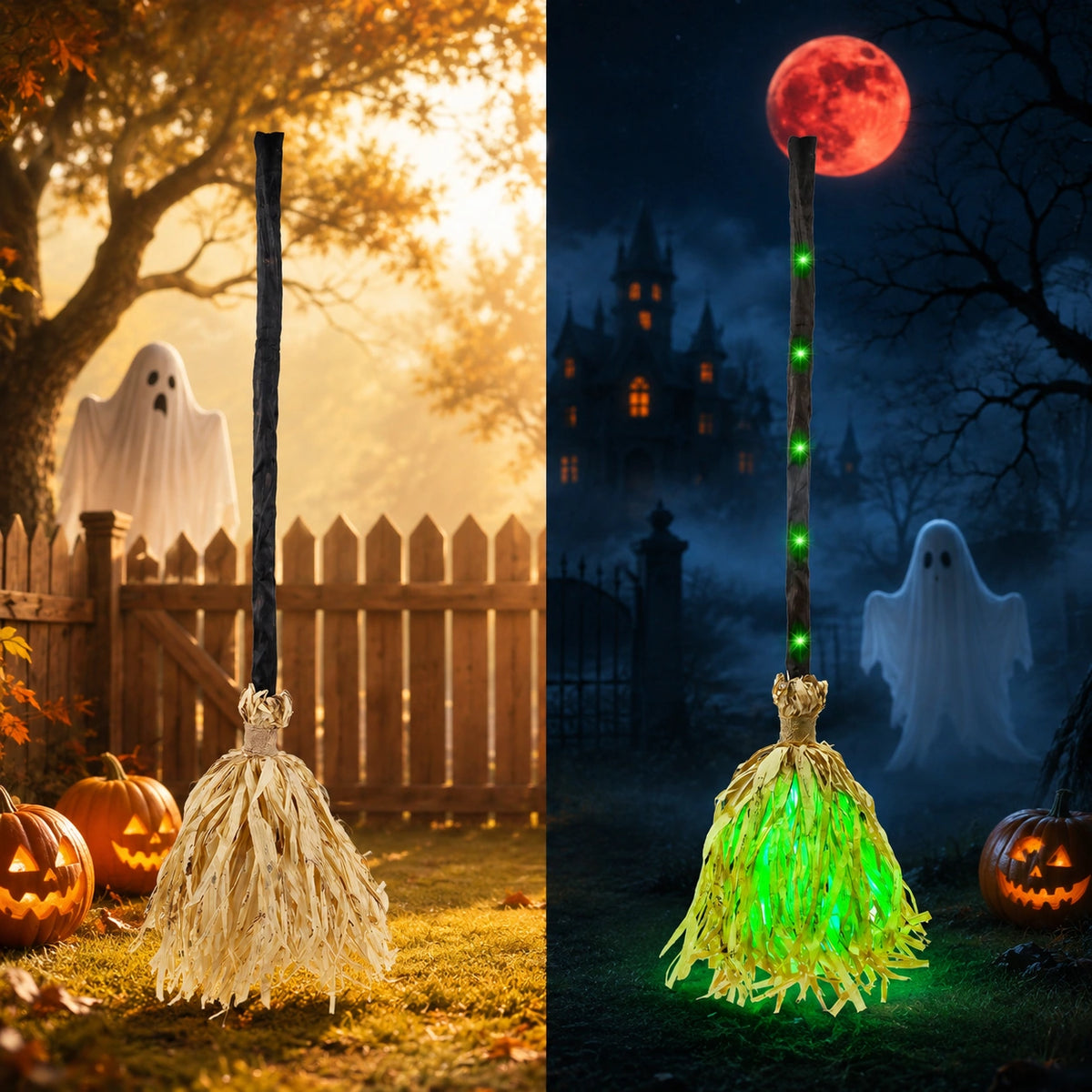 Balai de sorcière dansant animé pour Halloween avec lumières et sons effrayants