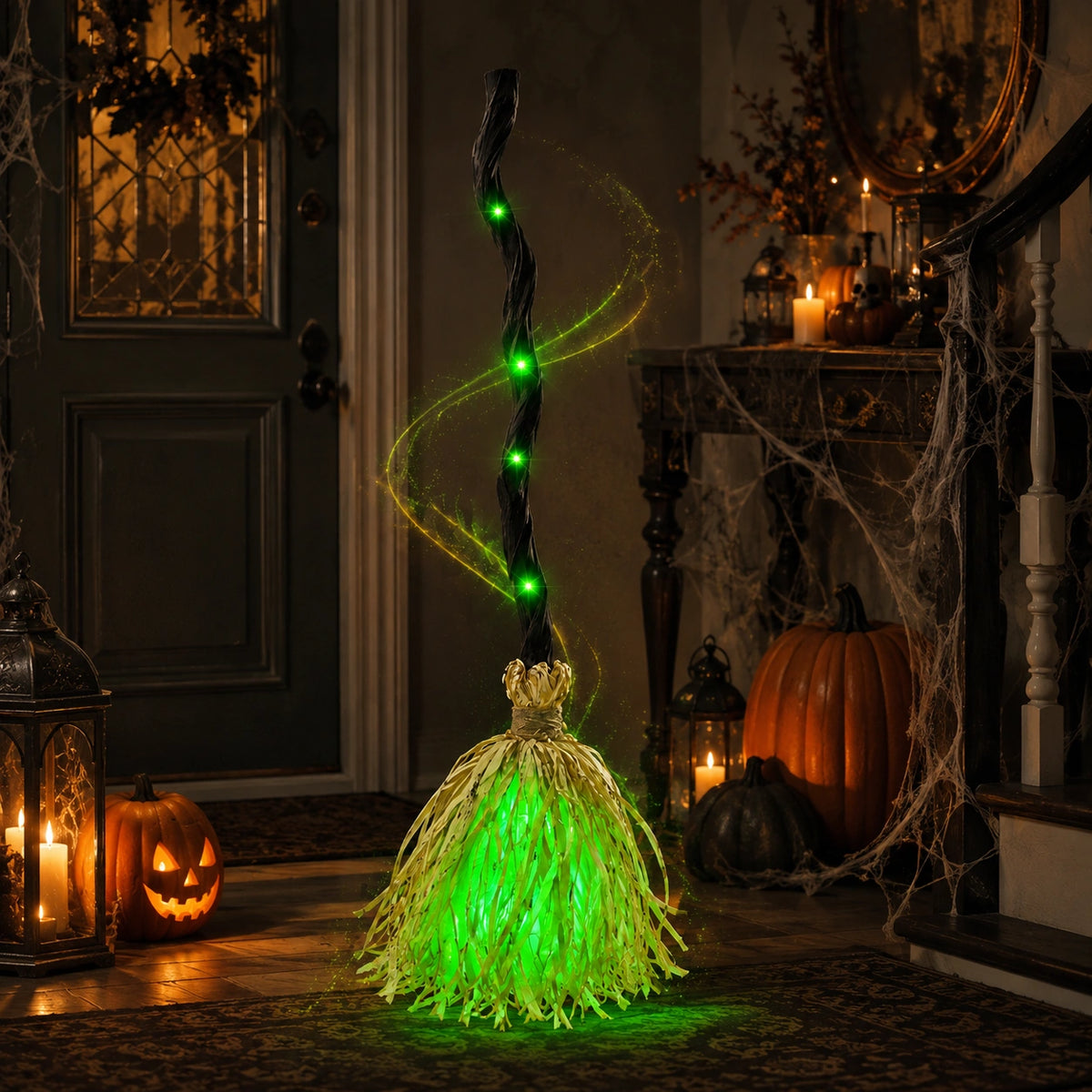 Balai de sorcière dansant animé pour Halloween avec lumières et sons effrayants