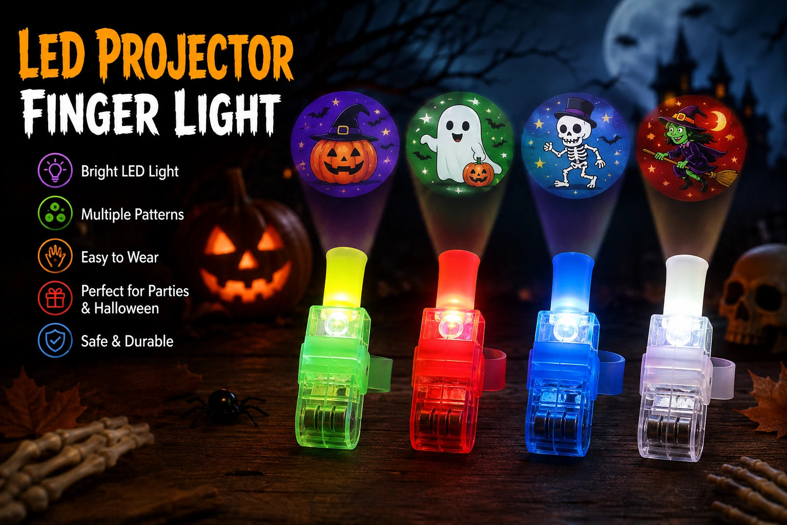 Halloween LED Projector Finger Lights – Glow Party Favor Toys