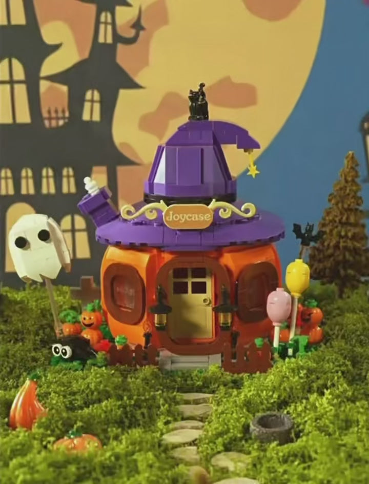 Load video: Halloween Pumpkin House Building Block Set