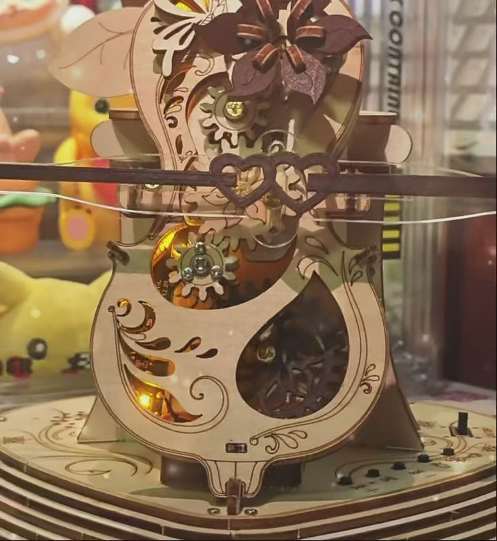 Load video: Vintage Bluetooth Violin Music Box with LED Lights and Moving Gears
