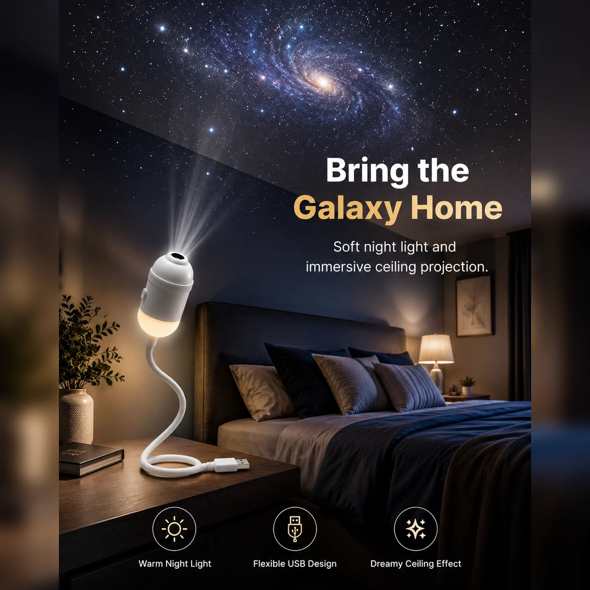 USB Star Projector Night Light – Flexible Galaxy Ceiling Lamp