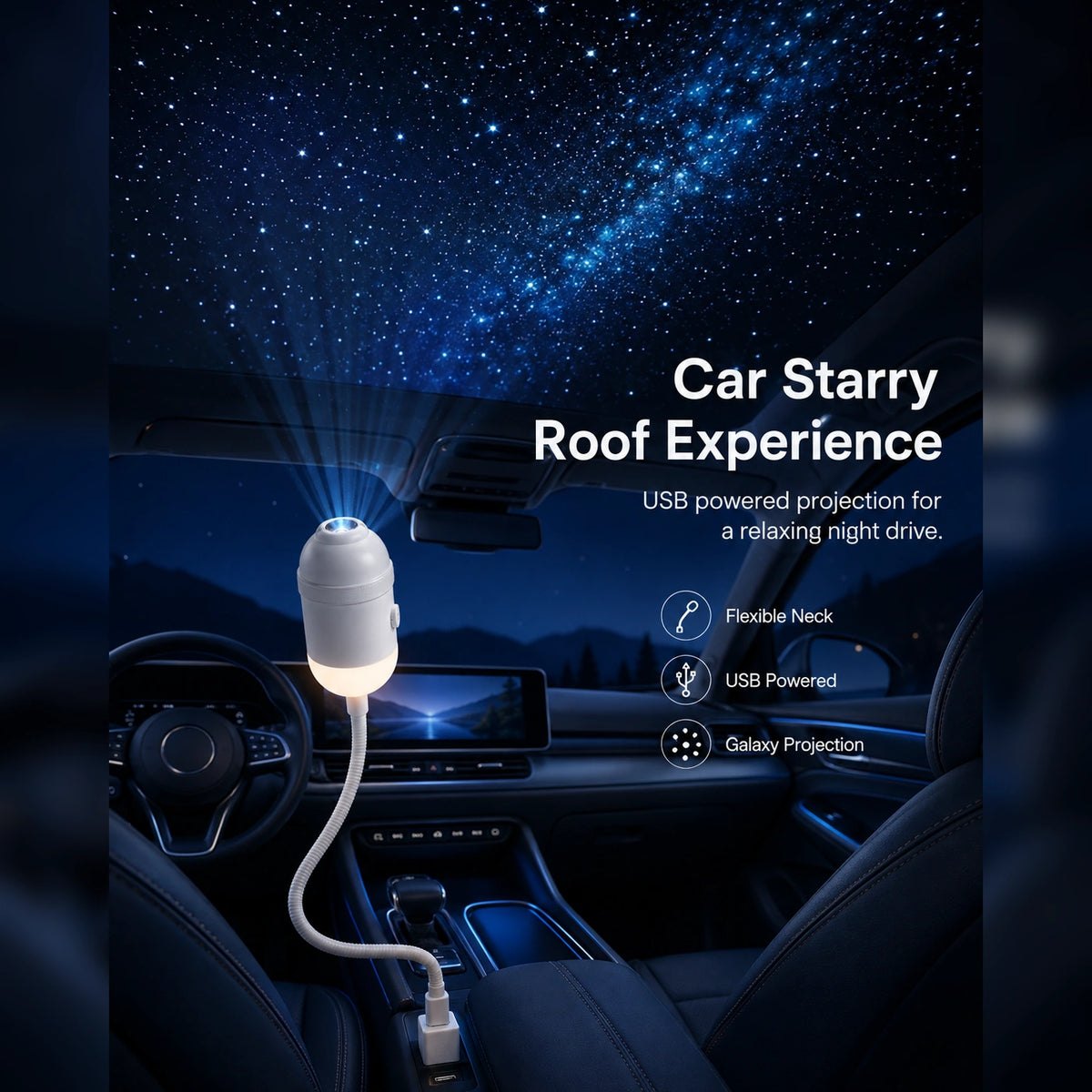 Veilleuse projecteur d'étoiles USB – Lampe de plafond galaxie flexible