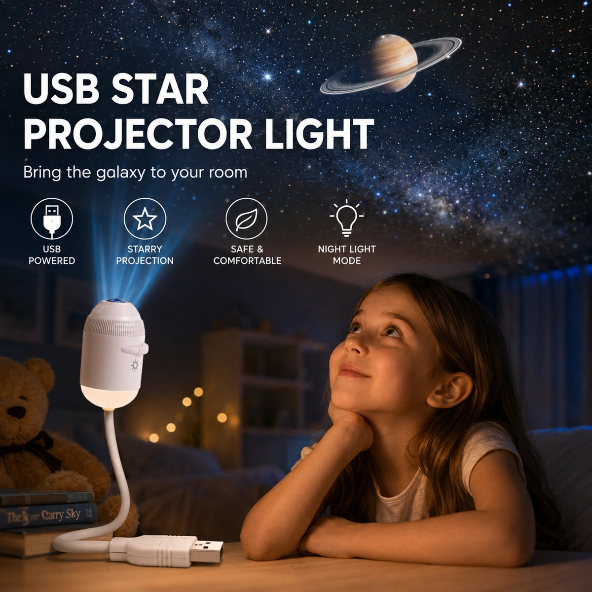 Veilleuse projecteur d'étoiles USB – Lampe de plafond galaxie flexible